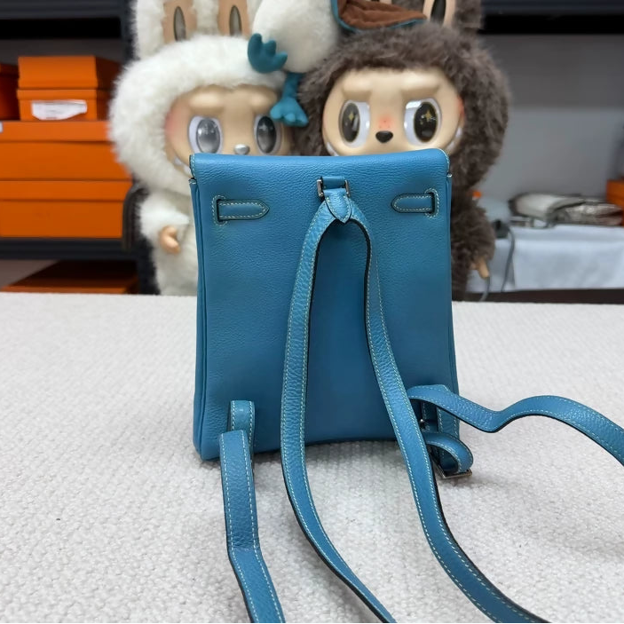 Hermes Kelly Ado PM denim blue Evercolor leather palladium hardware