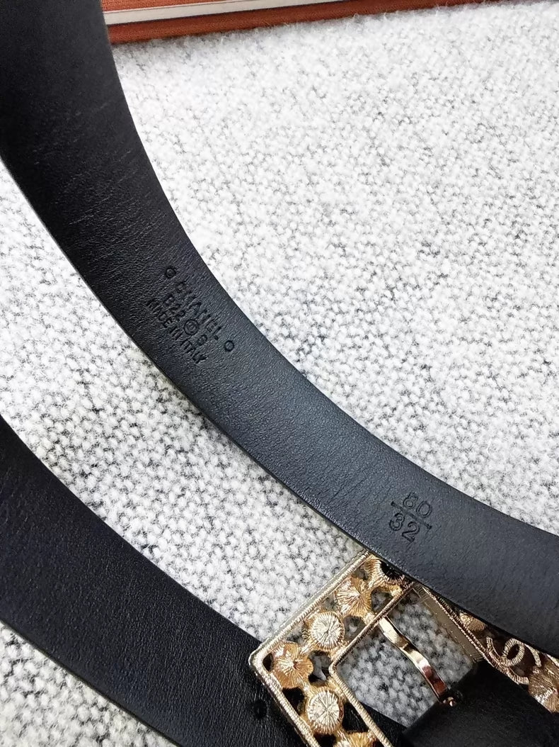 Chanel 22B pearl and rhinestone square leather belt,