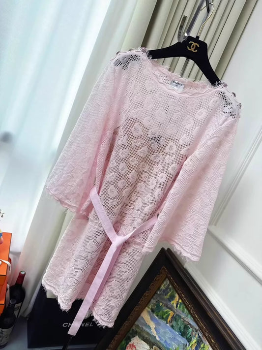 Chanel pink lace camellia dress