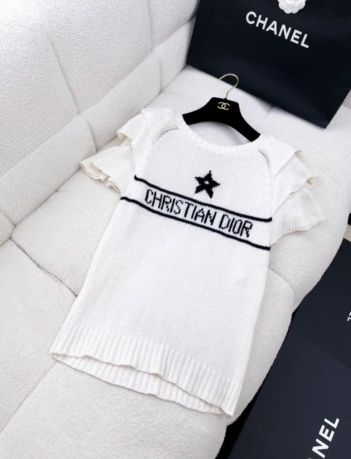 DIOR Dior ruffles white cashmere knit lucky star top - Medium Top - Used fashion item from Top Quality Luxury Designers Bag