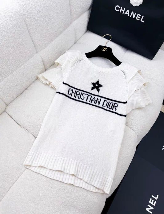 DIOR Dior ruffles white cashmere knit lucky star top - Medium Top - Used fashion item from Top Quality Luxury Designers Bag