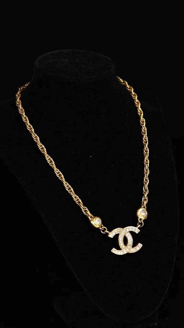 Chanel Rhinestone CC Pendant Necklace