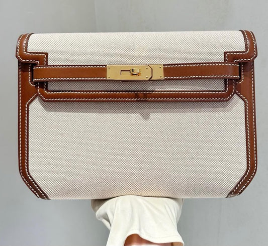 Hermes Kelly Depeche Barenia toile gold hardware