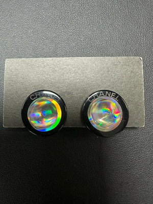 Chanel Vintage 00T Iridescent Black Round Earrings