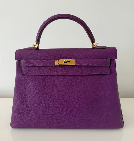 Hermes Kelly 32 anemone Togo leather gold hardware