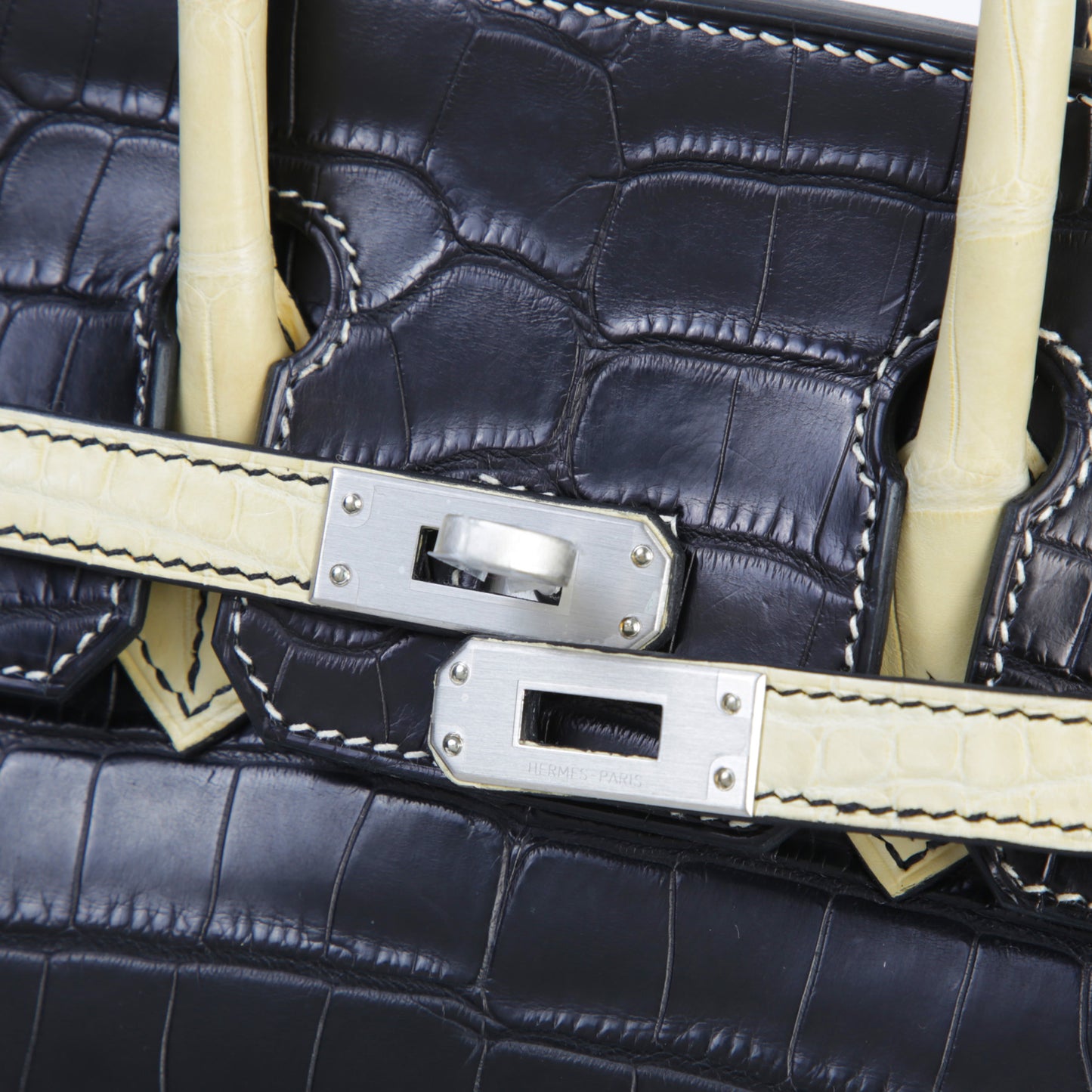 Hermes Special Order Birkin 25 Noir Vanille Matte Alligator Brushed Palladium