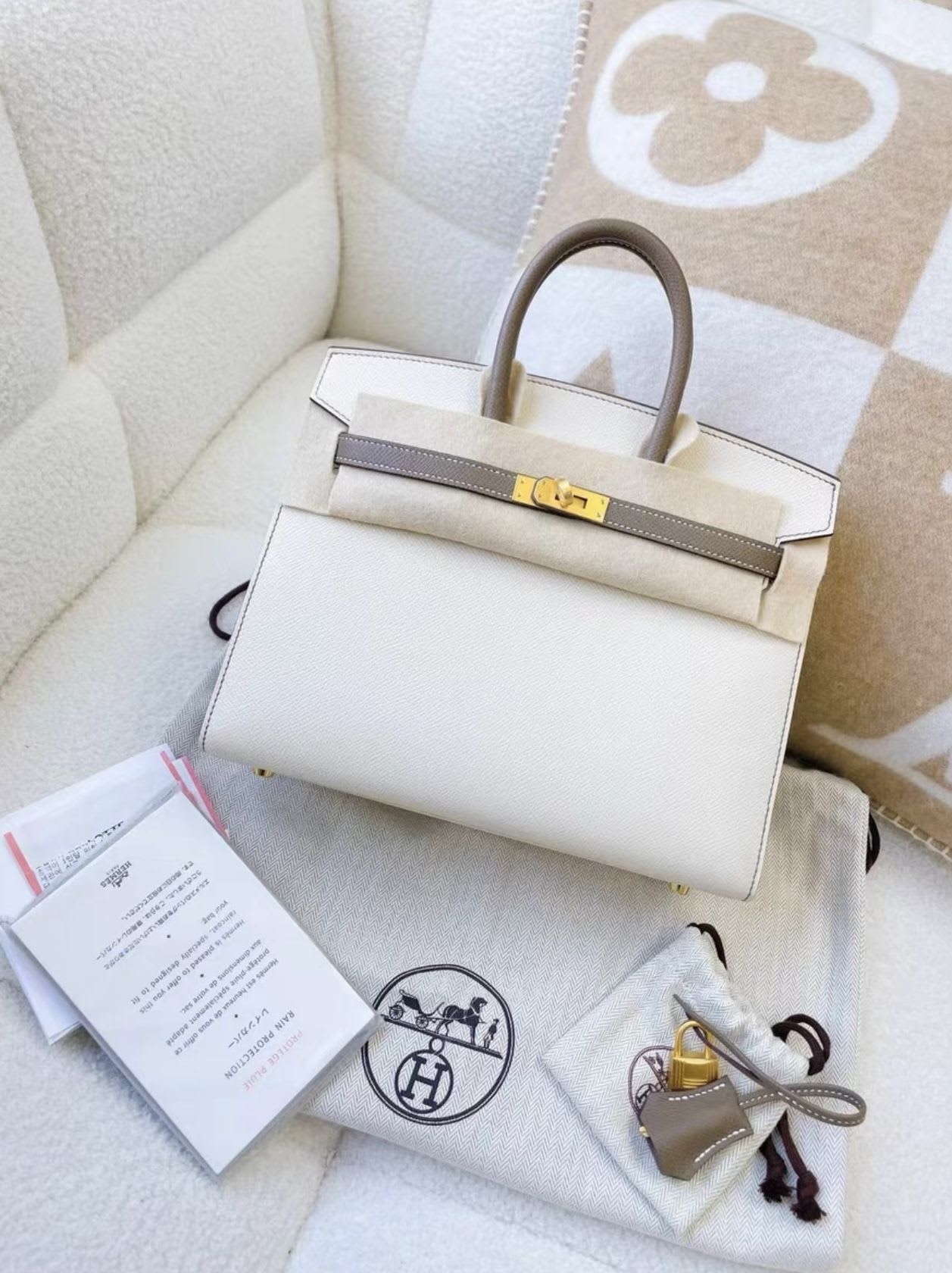 Hermès Hermes Birkin 25 White  Gray Brushed Gold - 25 Tote Bag - Used fashion item from Top Quality Luxury Designers Bag