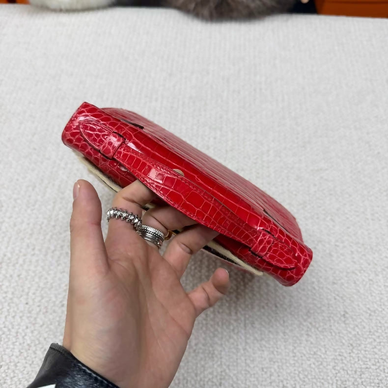 Hermes Kelly pochette red shiny  alligator leather gold hardware