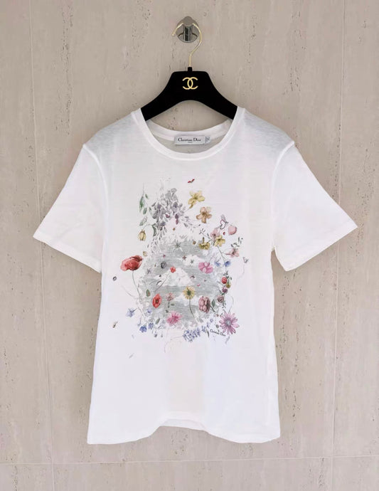 DIOR Christian Dior floral print cotton and linen T-shirt S size - Small Top - Used fashion item from Top Quality Luxury Designers Bag