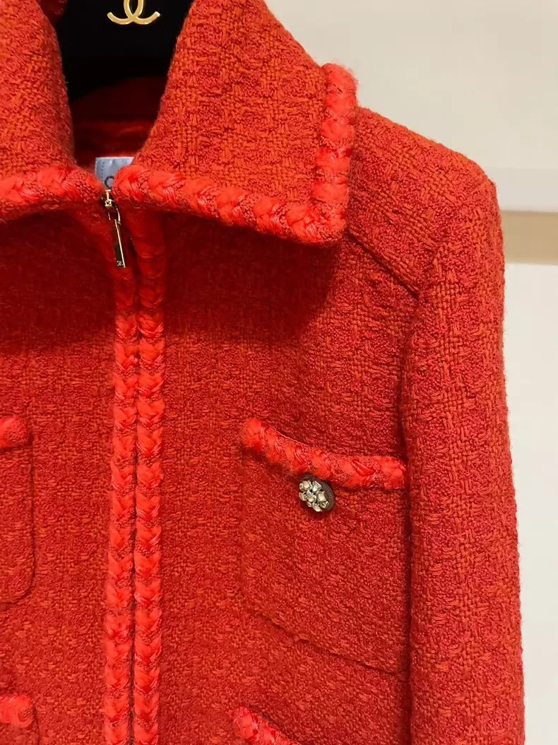 Chanel coco neige red tweed jacket