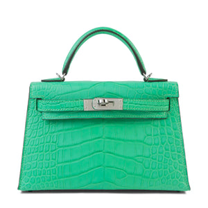 Hermes Mini Kelly 20 Vert Comics Matte Alligator Palladium hardware