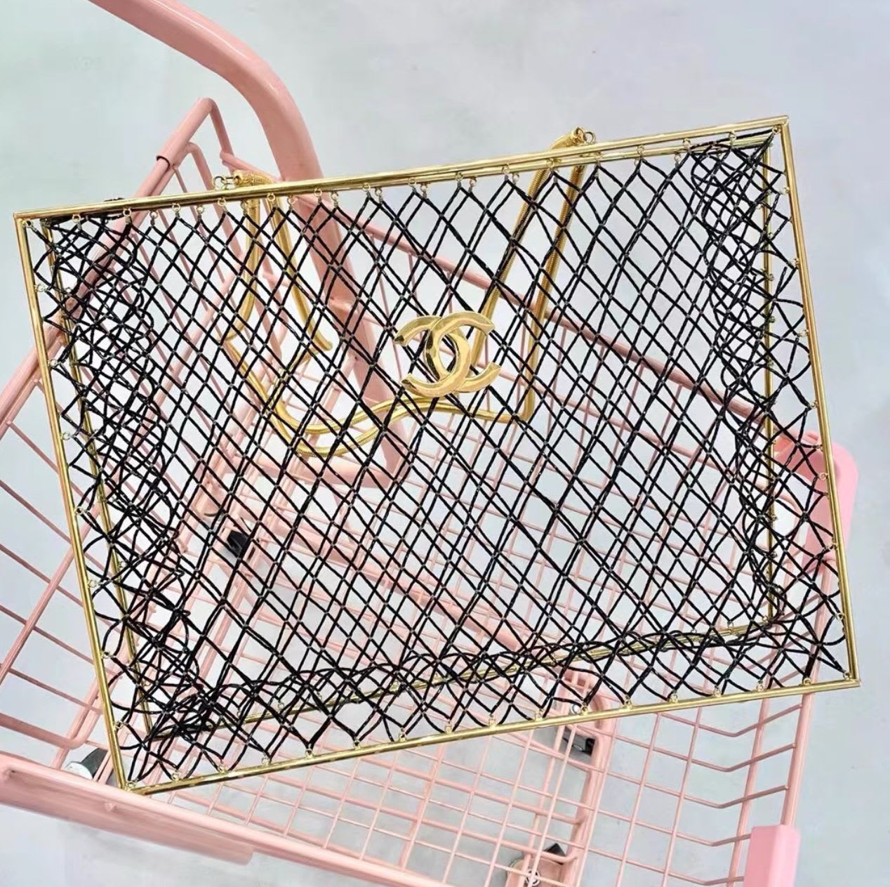 CHANEL Chanel Rare Spring 1997 Vintage Runway Gold Cage Large Shopping Tote Bag - Dimensions: length 41, width 12, height 31 Tote Bag - Secondhand luxury from Top Quality Luxury Designers Bag