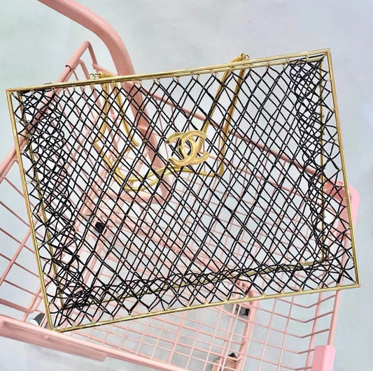CHANEL Chanel Rare Spring 1997 Vintage Runway Gold Cage Large Shopping Tote Bag - Dimensions: length 41, width 12, height 31 Tote Bag - Secondhand luxury from Top Quality Luxury Designers Bag