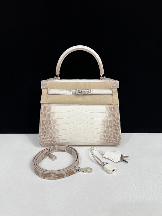 Hermes Kelly 25 Himalayan crocodile leather palladium hardware
