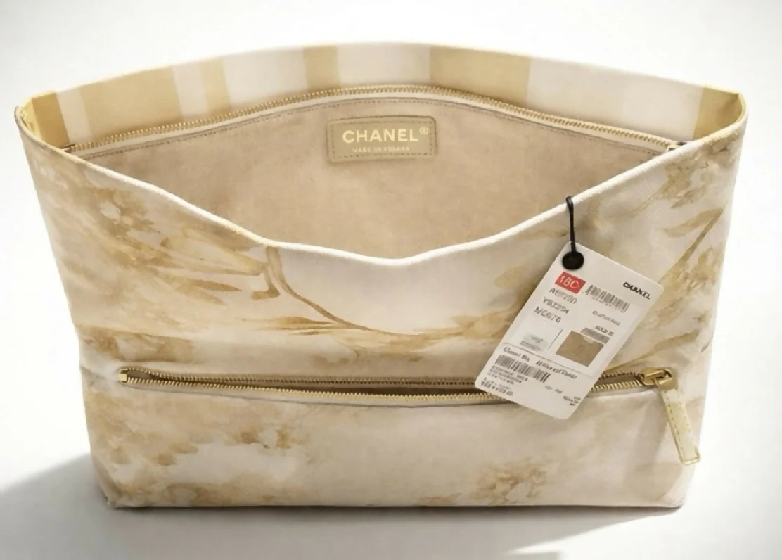 NWT Chanel 18C Greece XL Fold Over Clutch Striped Lambskin Canvas Bag