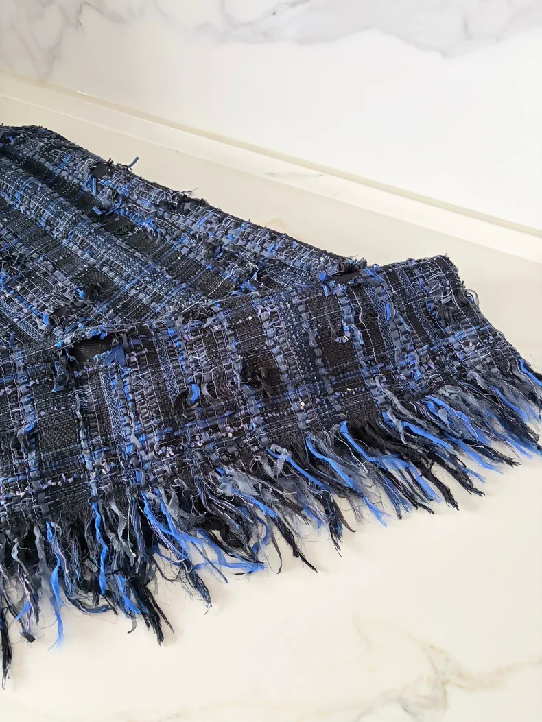 Chanel 2018 blue and black tweed fringed dress