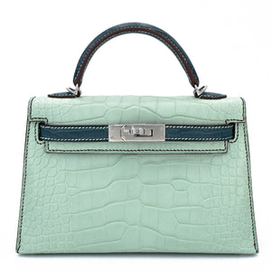 Hermes Mini Kelly 20 Vert d’Eau Vert Cypress Matte Alligator Palladium hardware