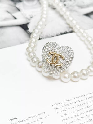 Chanel Spring/Summer 2020 silver fully diamond-encrusted ring with gold double C logo