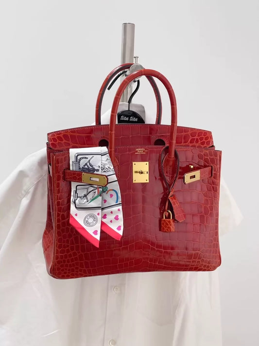 Hermès Birkin 30 Rouge H Shiny Crocodile Leather Gold Hardware