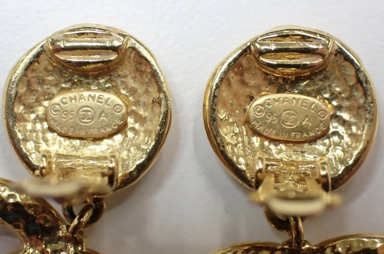 Chanel Vintage 95A Gold Plated Embossed Coco Mark Clip-on Earrings