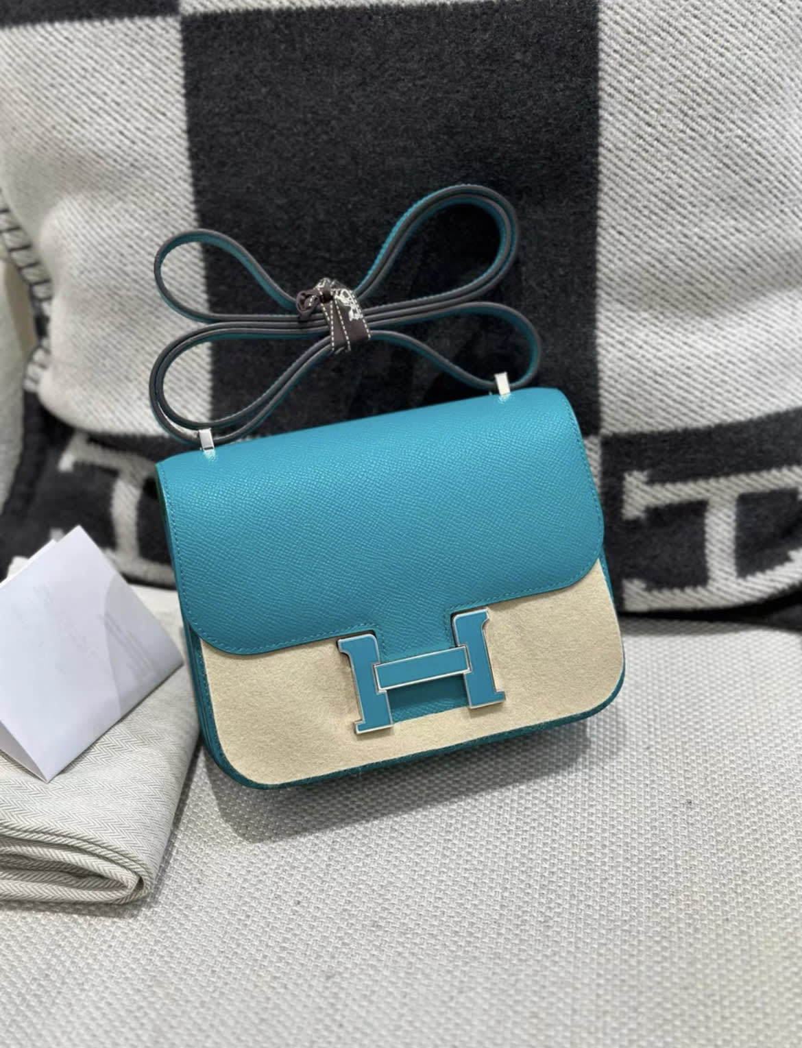 Hermès HERMES CONSTANCE 24 BLEU PAON / MENTHE ENAMEL HARDWARE - 24 Crossbody Bag - Vintage fashion from Top Quality Luxury Designers Bag