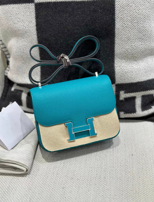 Hermès HERMES CONSTANCE 24 BLEU PAON / MENTHE ENAMEL HARDWARE - 24 Crossbody Bag - Vintage fashion from Top Quality Luxury Designers Bag