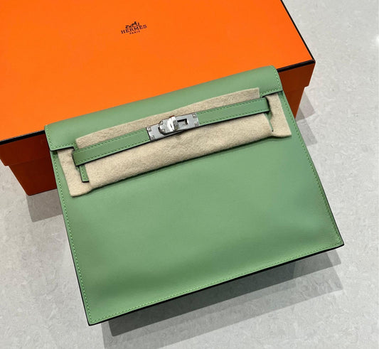 Hermes Kelly Danse vert criquet swift leather palladium hardware