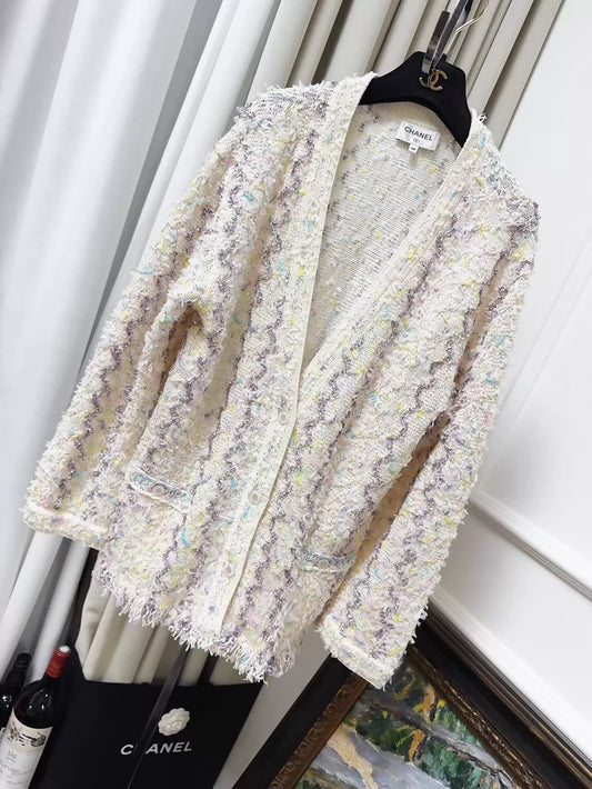 Chanel off-white sequined cardigan with crystal embellishments