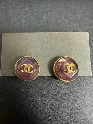 Chanel Vintage 99 Gripoix Round and Gold Plated CC Earrings