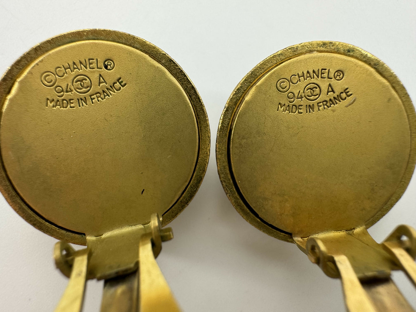 Chanel Vintage 94A Gold-plated Resin Gold and Black Cross Clip-on Earrings