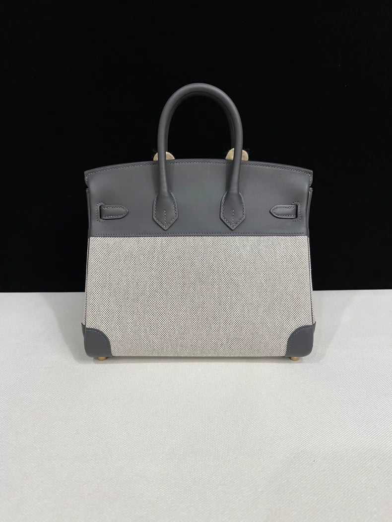 Hermes Birkin 25 Canvas  Grey Swift leather with Gold Hardware