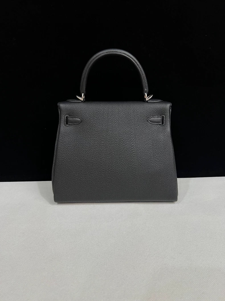 Hermes Kelly 25 black togo leather brushed palladium hardware