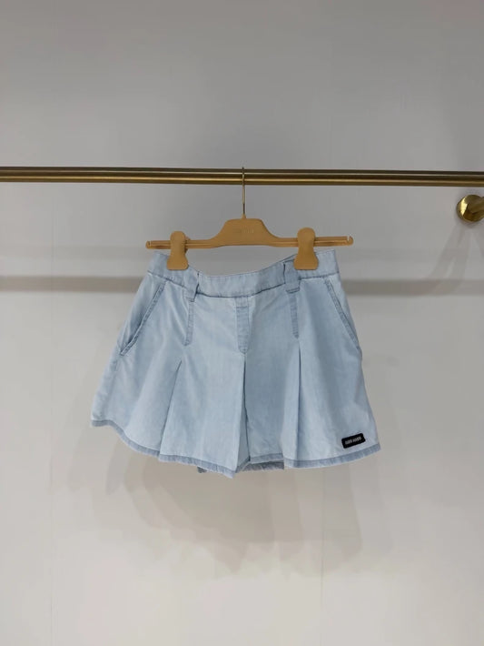 Miu Miu light blue distressed denim skirt