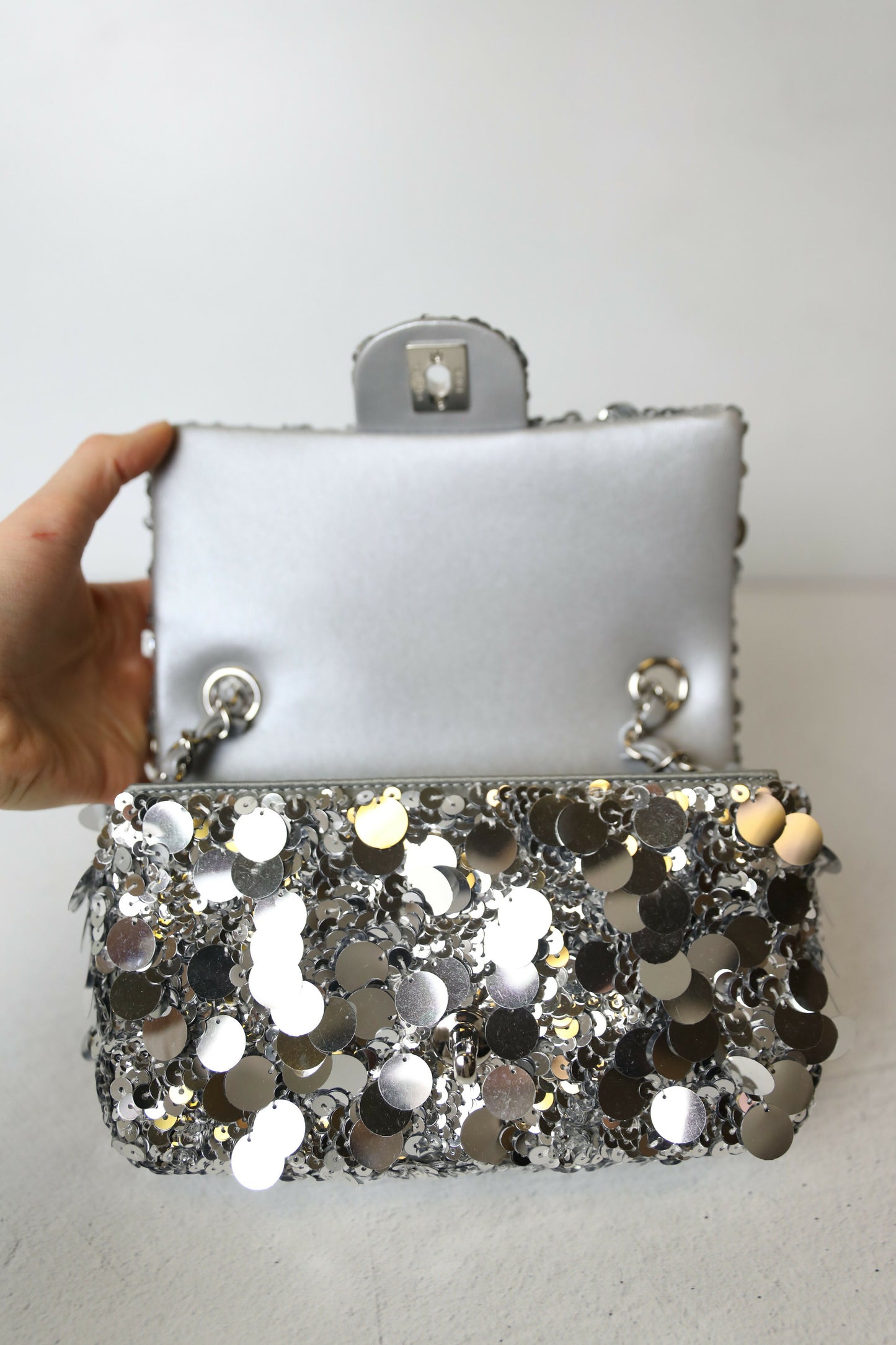 Chanel Mini Single Flap Silver Sequin Bag – Métiers d’Art 2022