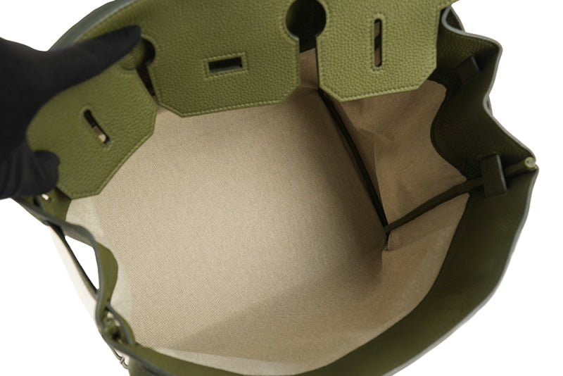 Hermes HAC 40 Canvas  Olive green togo leather palladium hardware