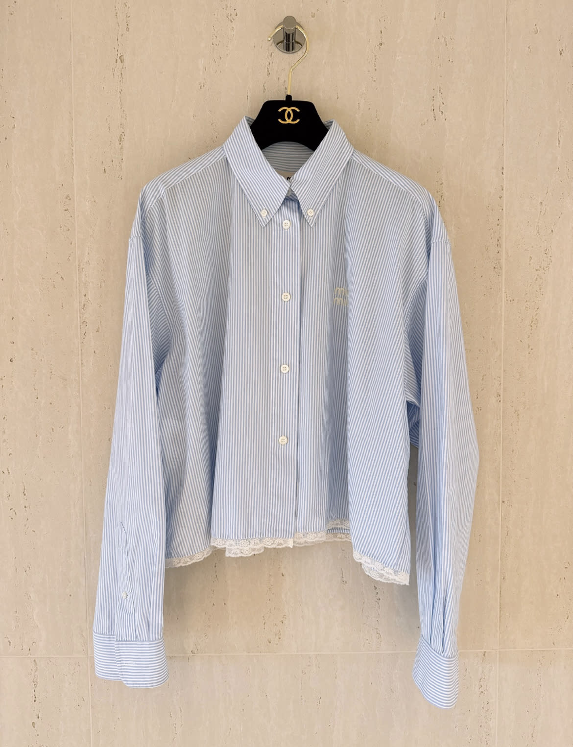 MIU MIU Miu Miu new blue and white lace striped shirt size 40 - Medium Shirt - Secondhand luxury from Top Quality Luxury Designers Bag