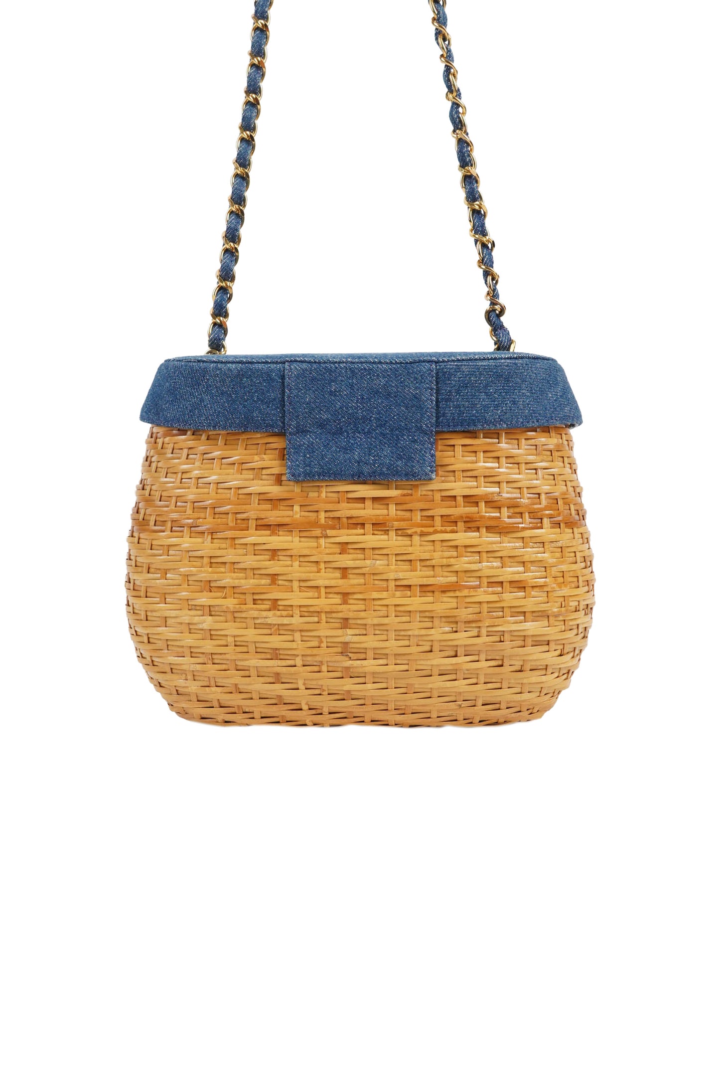 Chanel Wicker Basket Bag With Denim Flap Bucket