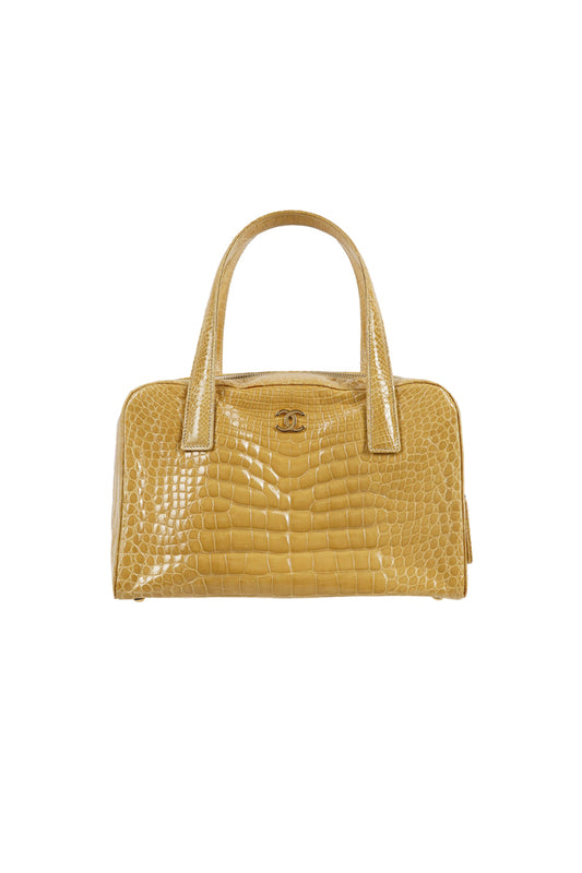 rare chanel gold beige Alligator leather shoulder tote bag