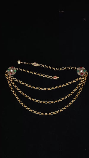 Chanel Red and Green Glass Pearl Pendant, Three-Layer Waist Chain Necklace