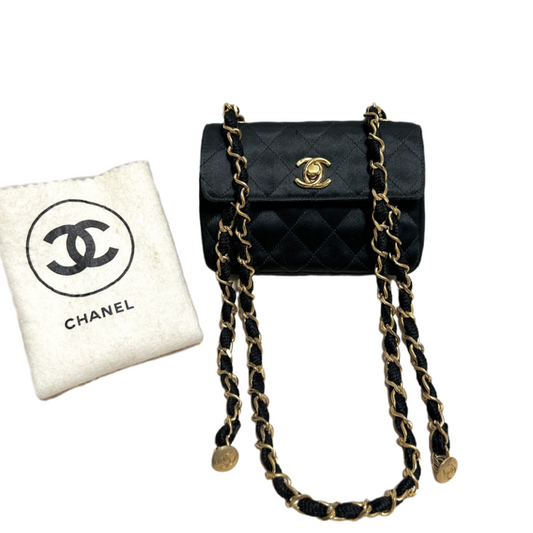 CHANEL Chanel Vintage 1986 1988 Cf Black Gold Mini 14 Little Golden Bean Handbag - Onesize handbag - Used fashion item from Top Quality Luxury Designers Bag