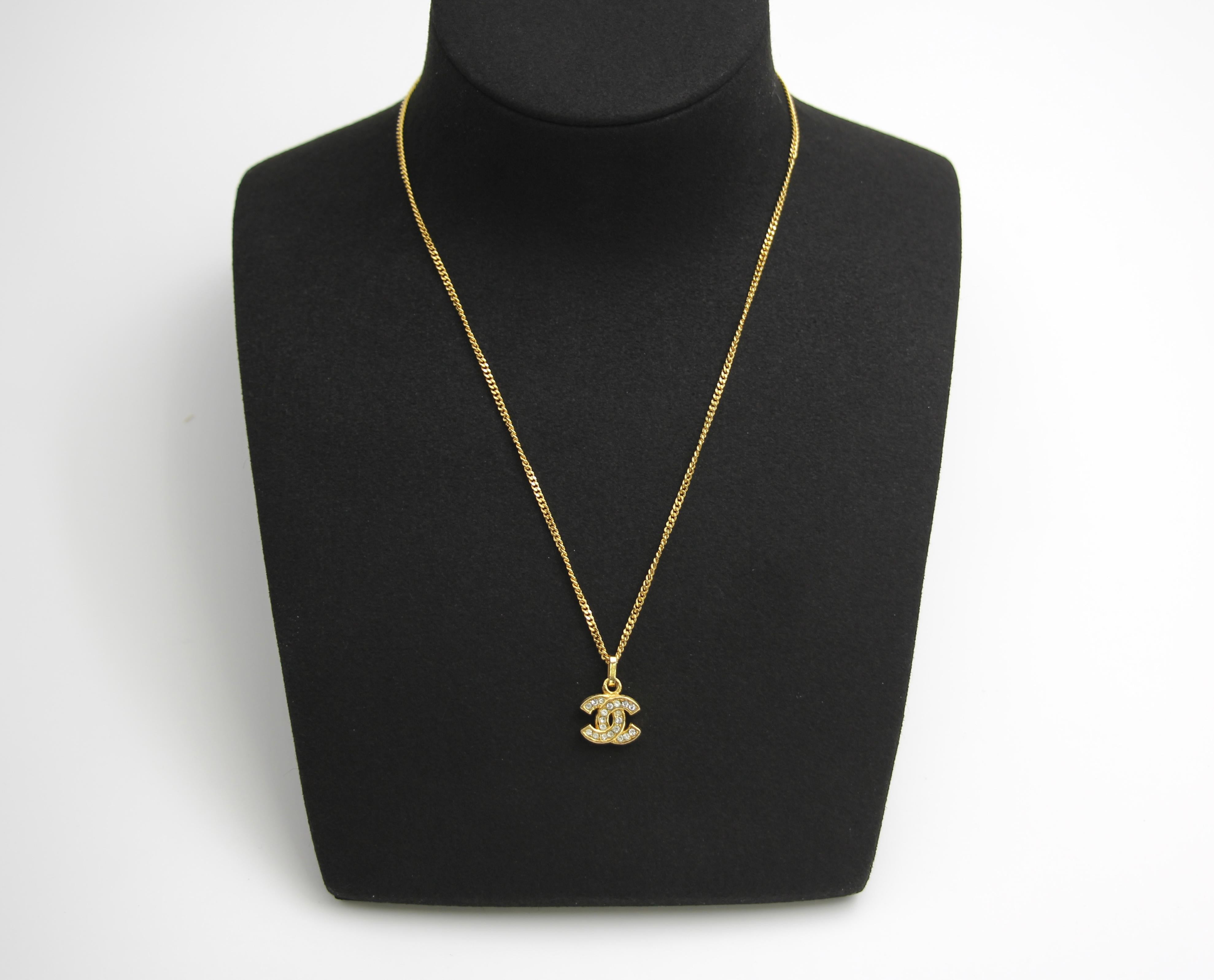 CHANEL Chanel Vintage 83 Years Rhinestone Gold Plated Thin Cc Necklace - Onesize Fashion Jewellery - Vintage fashion from Top Quality Luxury Designers Bag