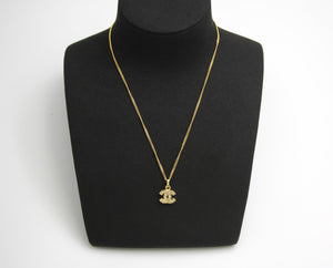 Chanel Vintage 83 Years Rhinestone Gold Plated Thin Cc Necklace