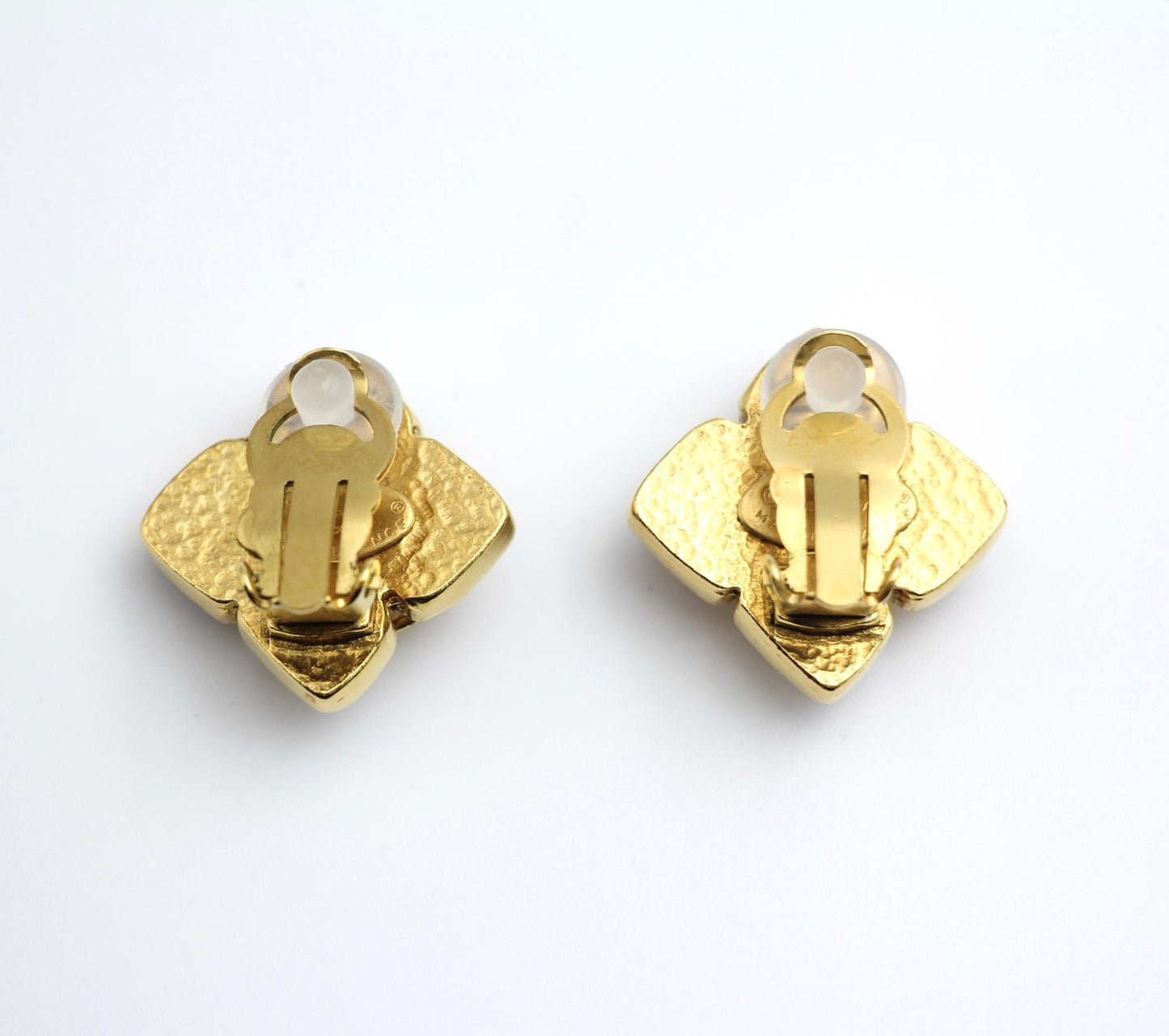 Chanel Vintage 94A Orange Glass Gold-Plated Rhombus Cc Earrings