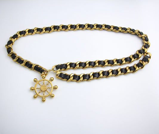 CHANEL Chanel Vintage 94P Gold Plated Leather Navy Chain Waist Chain L94 - Onesize Accessories - Secondhand luxury from Top Quality Luxury Designers Bag