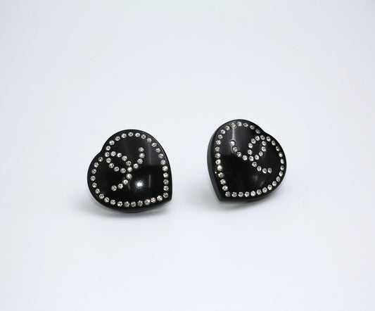 CHANEL Chanel Vintage 09C Rhinestone Resin Black Heart Cc Earrings - Onesize Fashion Jewellery - Used fashion item from Top Quality Luxury Designers Bag