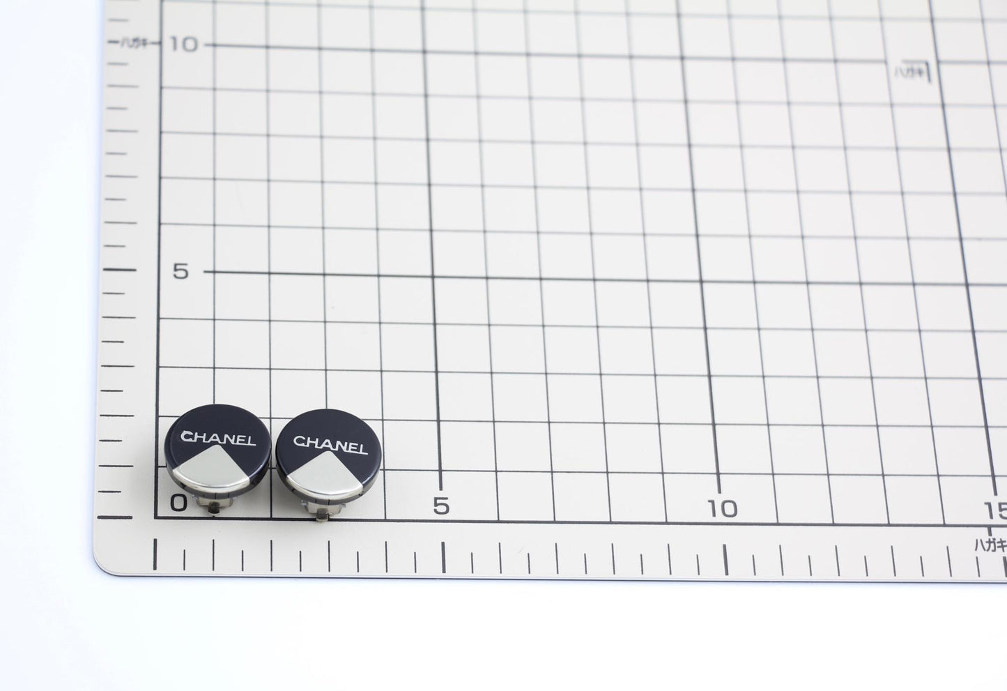 Chanel Vintage 00A Resin English Lettering Black Silver Half Triangle Earrings