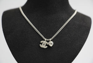Chanel Vintage 05P Rhinestone Silver Heart Necklace