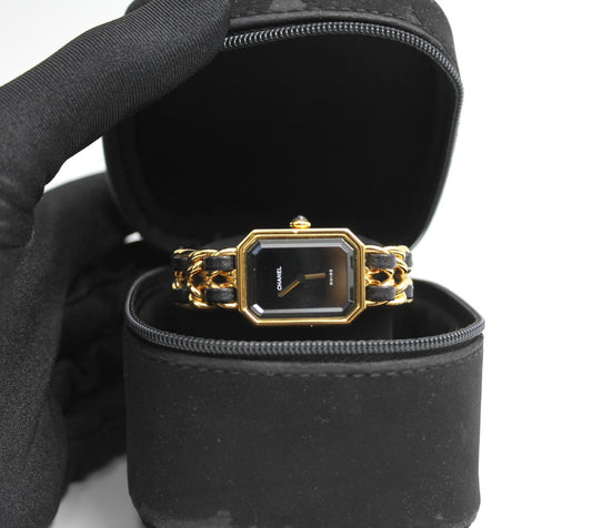 CHANEL Chanel Vintage 87 Premiere Black Sugar Cube Leather Chain Watch S - Onesize Watch - Vintage fashion from Top Quality Luxury Designers Bag