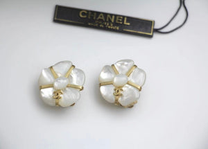 Chanel Vintage 01A Mother-Of-Pearl White Earrings