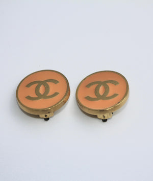 Chanel Vintage 01P Metallic Orange Round Cc Earrings